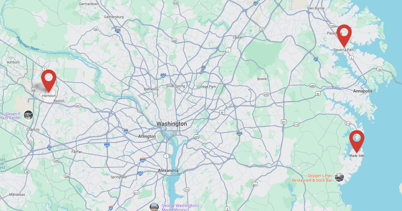 Map of the Magothy River Technologies offices in Maryland and Northern Virginia
